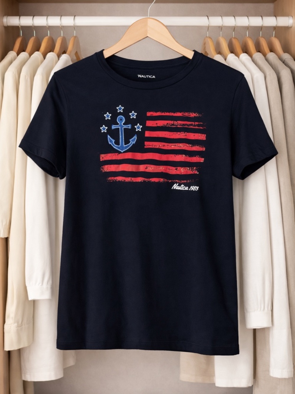 Nautica Jeans Anchor Flag Graphic Tee Men’s Medium Navy Blue Short Sleeve Shirt